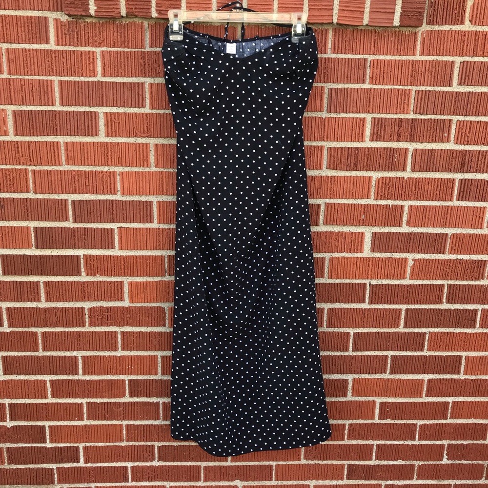 Old Navy Black Maxi dress with White Polka Dots medium petite